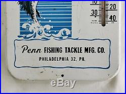 Rare Vintage 1950's Penn Fishing Reels Gas Oil 15 Metal Thermometer Sign