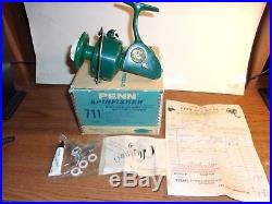 VINTAGE PENN 711 SPINFISHER SPINNING FISHING REEL GREENIE LEFTY with ORIG BOX ETC