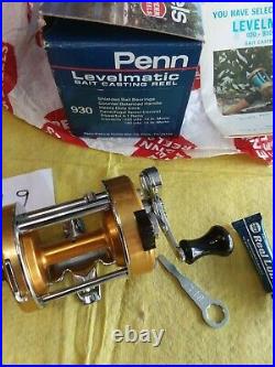 VINTAGE PENN 930 LEVELMATIC BOX + PAPERS + ACCESSORIES UN-FISHED un spooled