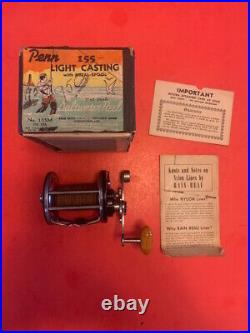 VINTAGE PENN BEACHMASTER 155 FISHING REEL WITH ORIGINAL BOX CIRCA 1940s ANTIQUE