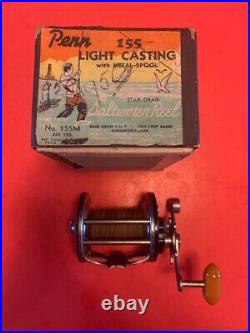 VINTAGE PENN BEACHMASTER 155 FISHING REEL WITH ORIGINAL BOX CIRCA 1940s ANTIQUE