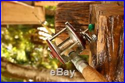 VINTAGE PENN PEER 209 Level Wind Fishing Reel With Rod Old Wooden Working