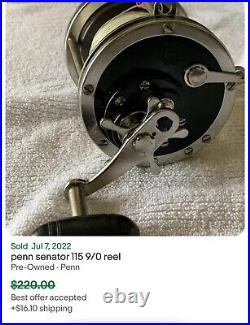 VINTAGE Penn 115 Senator 9/0 Conventional Fishing Reel Made In USA VERY CLEAN