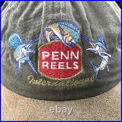 VTG 90S Penn Reels International Fishing Long Bill Strapback Hat Marlins Mens