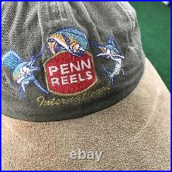 VTG 90S Penn Reels International Fishing Long Bill Strapback Hat Marlins Mens