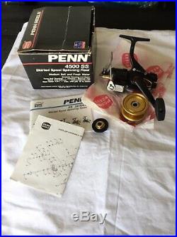 VTG ORIGINAL PENN 4500SS GRAPHITE SPINNING REEL WITH BOX AND PAPERWORK As shown