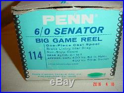 VTG PENN 6/0 SENATOR BIG GAME SALTWATER REEL 114 ORIG BOX MANUAL LUBE WRENCH