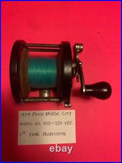 Vintage 1934 Penn Bridge City Model No. 100 Conventional Fishing Reel 1st Year