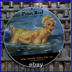 Vintage 1941 Penn Reel Fishing Tackle Manufacturing Co Porcelain Gas & Oil Sign