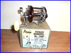 Vintage 1950's PENN Peerless Monofil No. 9 Fishing Reel & Box + Contents Nice