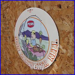 Vintage 1953 Penn Saltwater Fishing Reel'Bugs Bunny' Porcelain Gas & Oil Sign