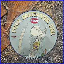 Vintage 1964 Penn Saltwater Reel Casper Porcelain Gas Oil 4.5 Sign