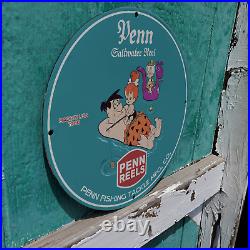 Vintage 1966 Penn Saltwater Reel Fishing Tackle MFG. Porcelain Gas & Oil Sign
