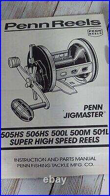 Vintage Black PENN JIGMASTER 500L REEL 275/30LB Manual Wrench & Clamp with Box