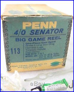 Vintage Black Penn 113 4/0 Senator Reel With Box Paper Wrench Grease Very Clean
