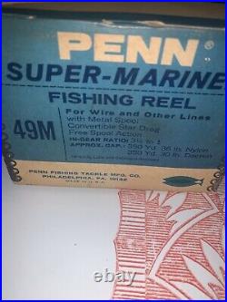 Vintage Deep Sea Reel Penn 49 Super Mariner Tested Rare WithBOX-Nice-See Pictures