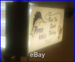 Vintage Double Side Light Up Advertising Sign Penn Reels Philadelphia PA