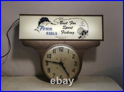 Vintage Light-Up Advertising Display Sign Drop Clock Penn Reels Fishing Tackle