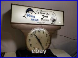 Vintage Light-Up Advertising Display Sign Drop Clock Penn Reels Fishing Tackle
