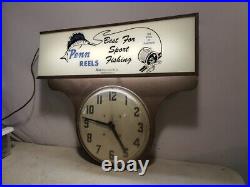 Vintage Light-Up Advertising Display Sign Drop Clock Penn Reels Fishing Tackle