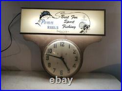 Vintage Light-Up Advertising Display Sign Drop Clock Penn Reels Fishing Tackle