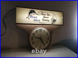 Vintage Light-Up Advertising Display Sign Drop Clock Penn Reels Fishing Tackle