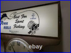 Vintage Light-Up Advertising Display Sign Drop Clock Penn Reels Fishing Tackle