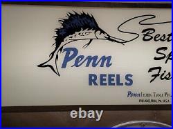 Vintage Light-Up Advertising Display Sign Drop Clock Penn Reels Fishing Tackle