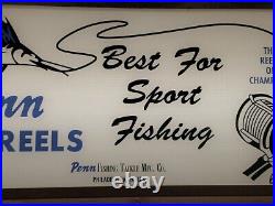 Vintage Light-Up Advertising Display Sign Drop Clock Penn Reels Fishing Tackle