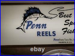 Vintage Light-Up Advertising Display Sign Drop Clock Penn Reels Fishing Tackle