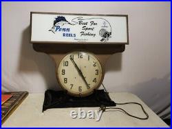 Vintage Light-Up Advertising Display Sign Drop Clock Penn Reels Fishing Tackle