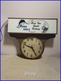 Vintage Light-Up Advertising Display Sign Drop Clock Penn Reels Fishing Tackle