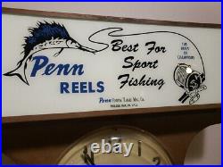 Vintage Light-Up Advertising Display Sign Drop Clock Penn Reels Fishing Tackle