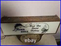 Vintage Light-Up Advertising Display Sign Drop Clock Penn Reels Fishing Tackle