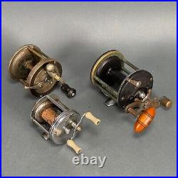 Vintage Lot 3 Bakelite Fishing Reels Penn 155 Fleetwing 2475 PFlueger Quadruple