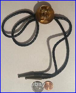 Vintage Metal Bolo Tie, Brass, Fishing Reel, Penn, Salt Water, Fresh Water, Fish