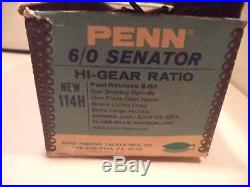 Vintage PENN 114-H 6/0 SENATOR Big Game Saltwater Fishing Reel With Rod Clamp