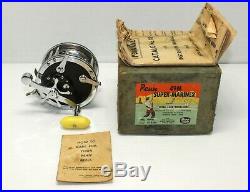 Vintage PENN 49M SUPER-MARINER Fishing Reel Original Box, Catalog 18 & Guarantee