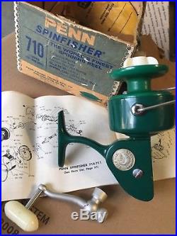 Vintage PENN 710 SPINFISHER Spinning Reel Greenie With Box and Papers Looks New