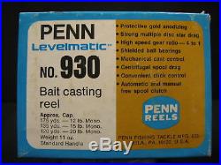 Vintage PENN Levermatic Bait Casting Fishing Reel #930 NOS New in Box 1972