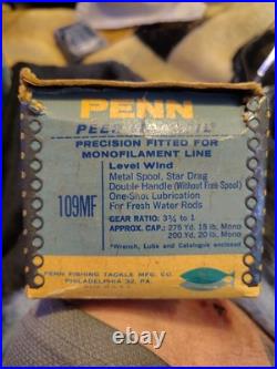 Vintage PENN PEER No. 109 Level Wind Fishing Baitcaster Reel Red