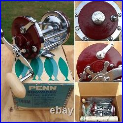 Vintage PENN SQUIDDER Red 140M REEL withOrig Box & tools & papers EUC A+++
