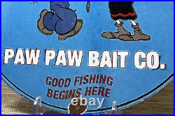 Vintage Paw Paw Bait Co Porcelain Sign Tackle Fishing Lures Rapala Penn Reels
