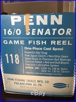 Vintage Penn 16/0 Senator Game Fish Reel With Original Box And Catalogue
