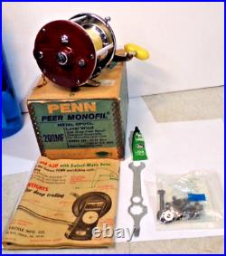 Vintage Penn 209MF PEER Monofil Level Wind Yellow Handle with original box