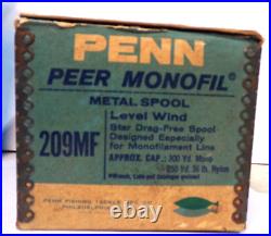 Vintage Penn 209MF PEER Monofil Level Wind Yellow Handle with original box