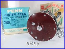 Vintage Penn 309M Super Peer Level-wind Fishing Reel withRod Clamp Minty