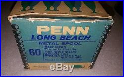 Vintage Penn 60 Long Beach Reel Stainless Star Drag Red Handle Box 1969 receipt