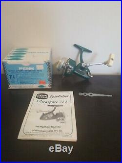 Vintage Penn 714 Ultrasport Green Spinfisher Spinning Fishing Reel 1975 USA +BOX