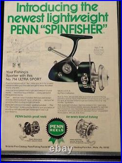 Vintage Penn 714 Ultrasport Greenie Spinfisher Spinning Reel. Bin No. 282